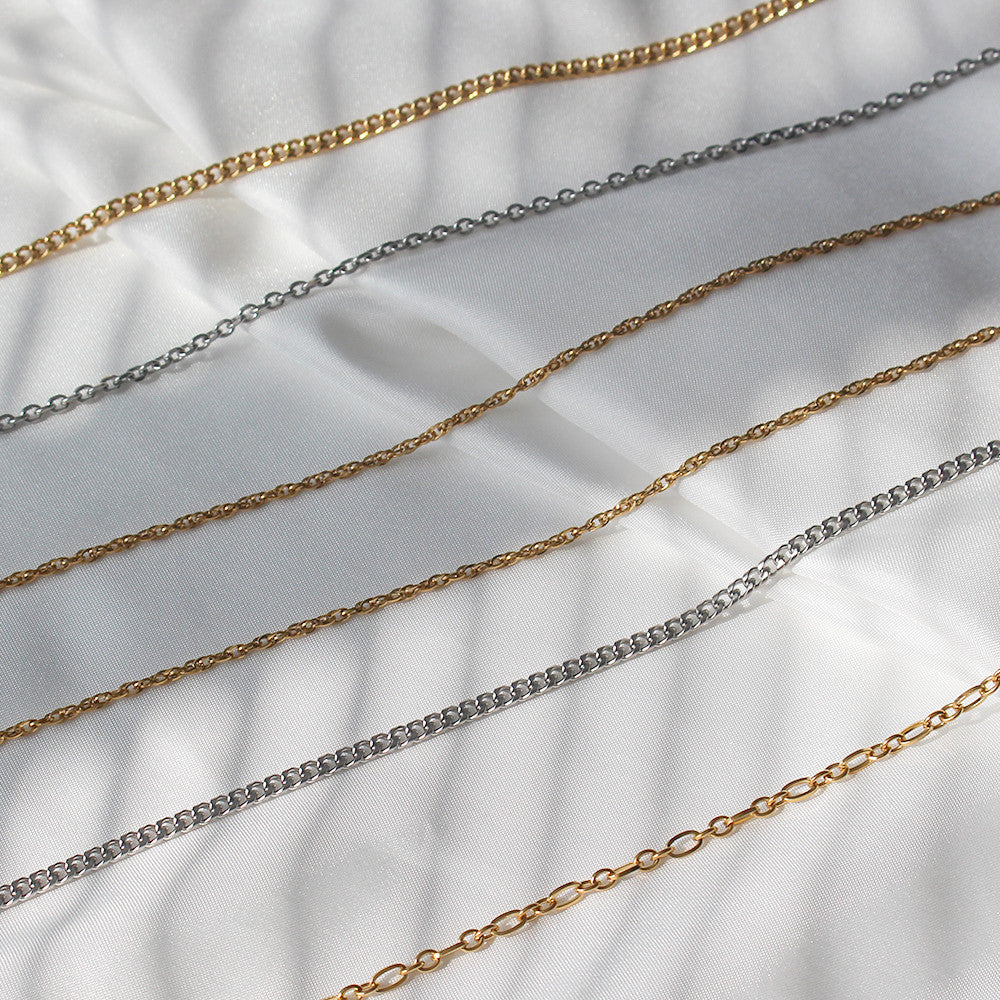 18k Gold Stainless Steel Thin Delicate Link Flower Coin Cuban Chain Layered Necklace