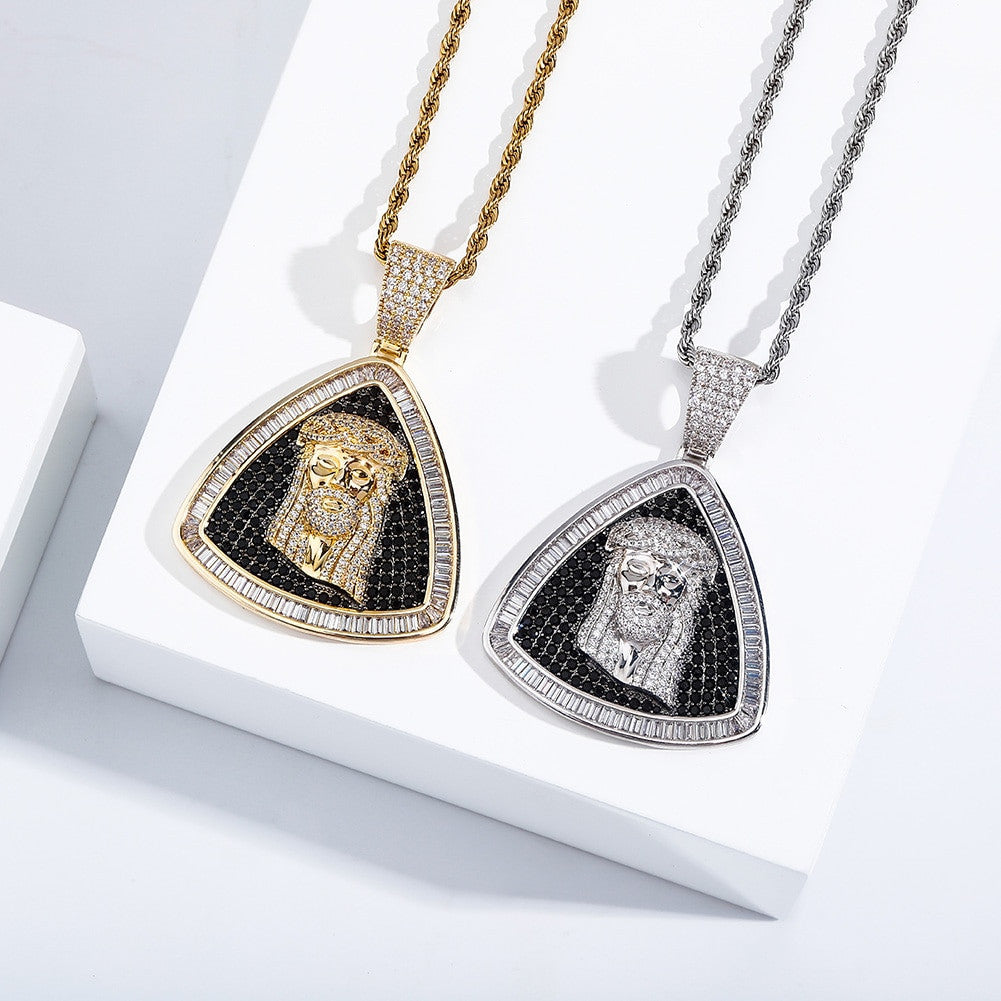 Hip Hop New Flooded Ice Jesus Piece Baguette Bling Chain Necklace