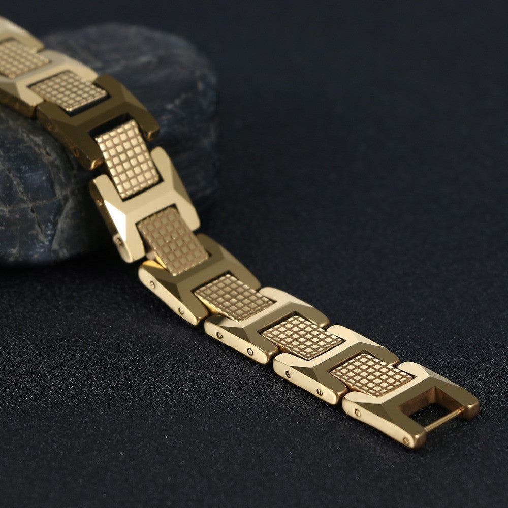 Mens Luxury Magnetic Stone Gold Tungsten Carbide Classic Casual Bracelet