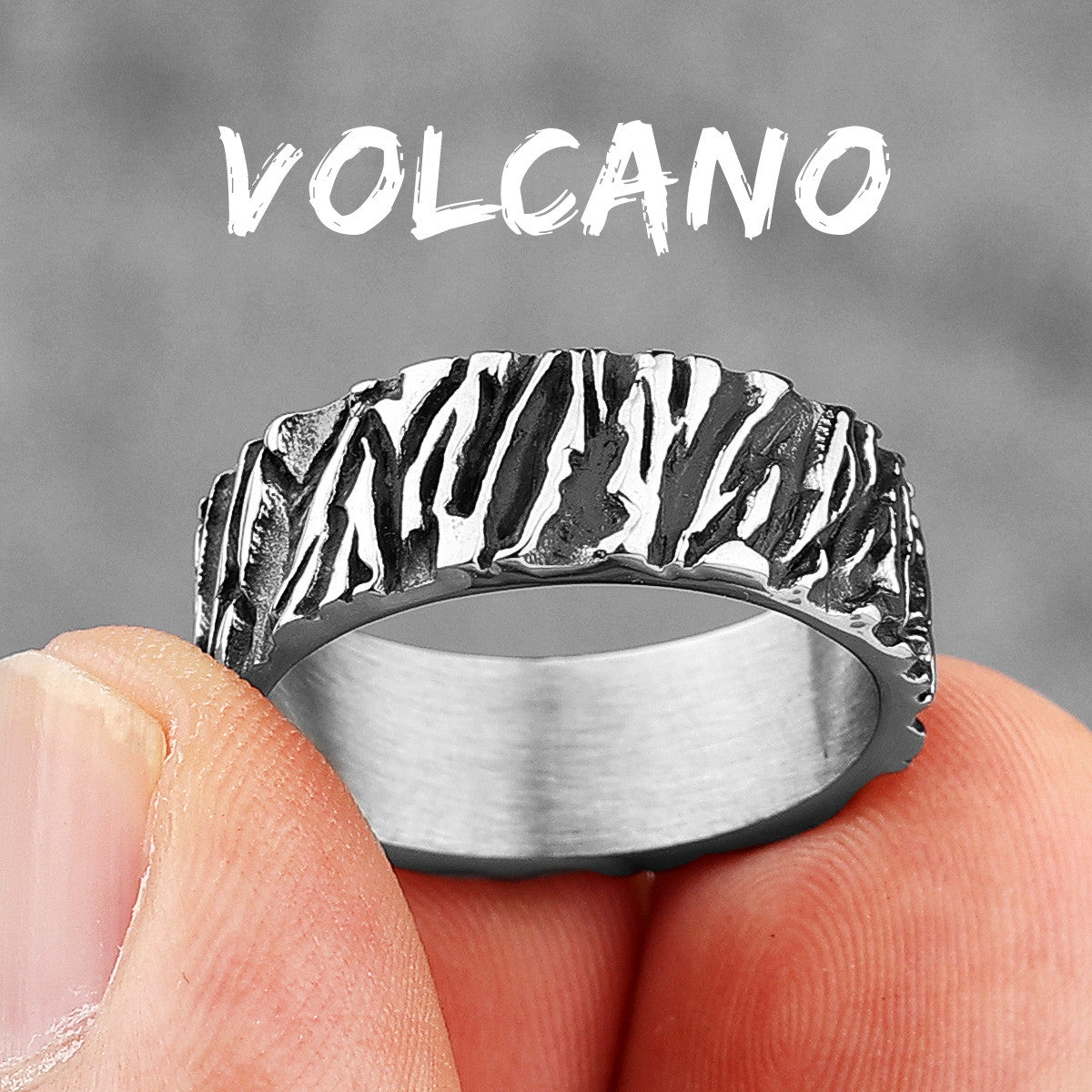 Volcano | Solid Stainless Steel Volcanic Lava Designer Street Wear Ring