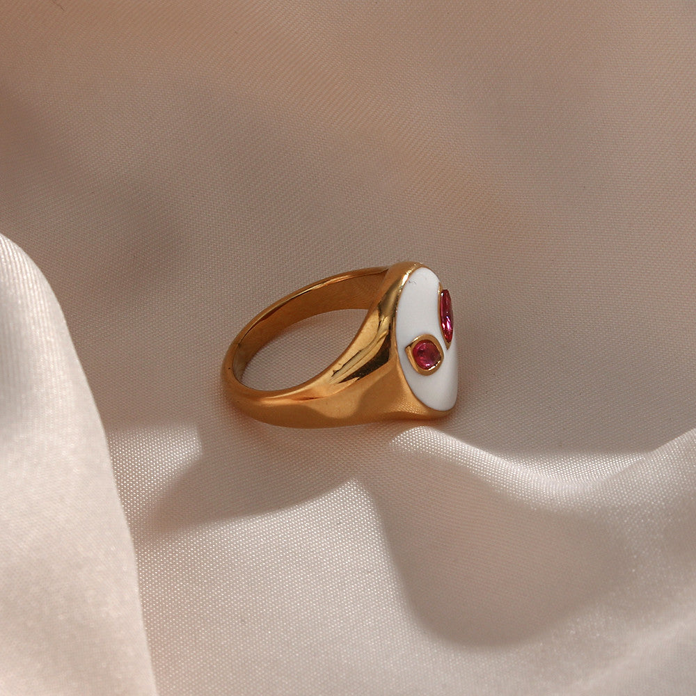 18k Gold Waterproof Tarnish Free Stainless Steel Colorful Pink Green CZ Stone Alien Rings