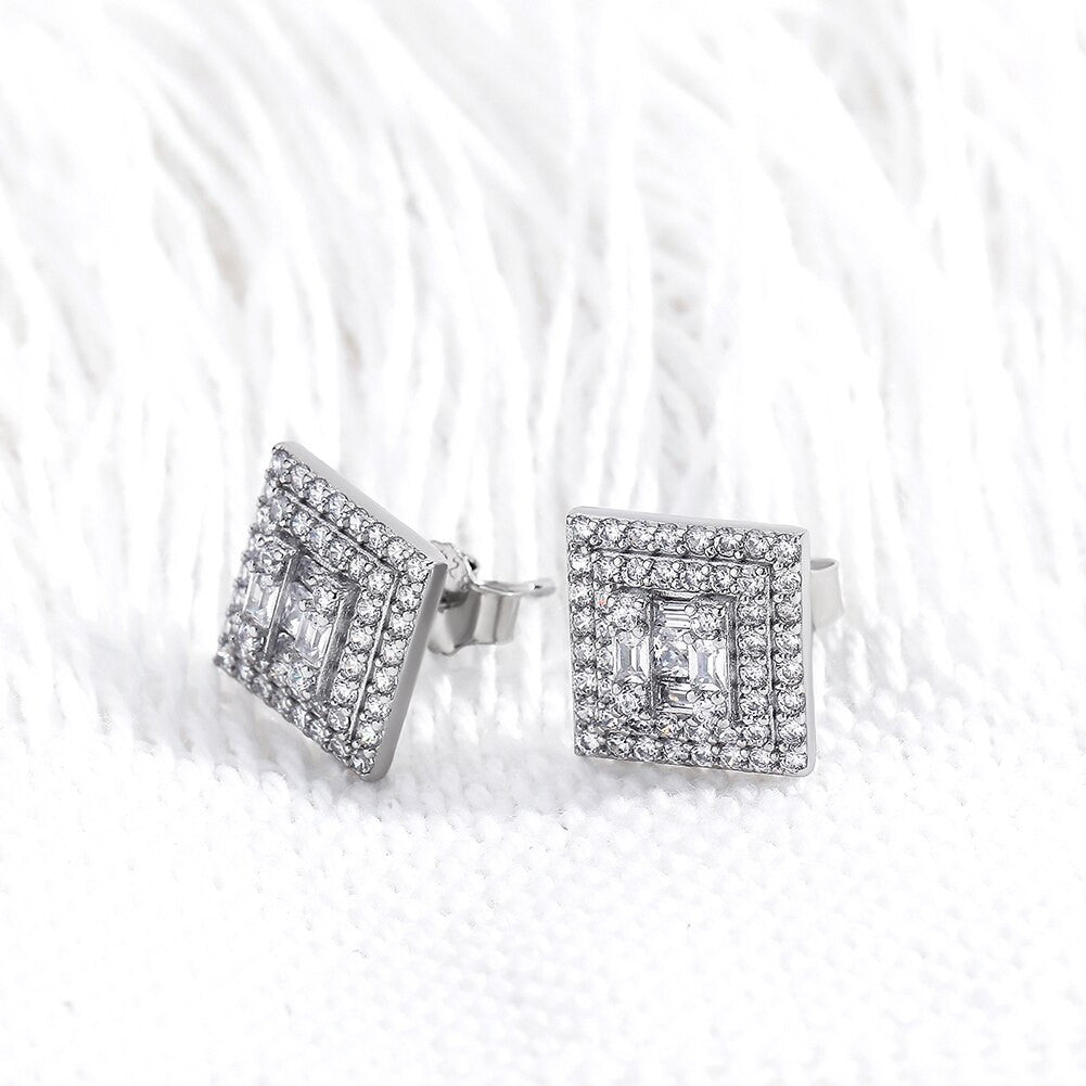 Mazed Ice | Iced Baguette .925 Solid Sterling Silver Hip Hop Square Cut Earrings