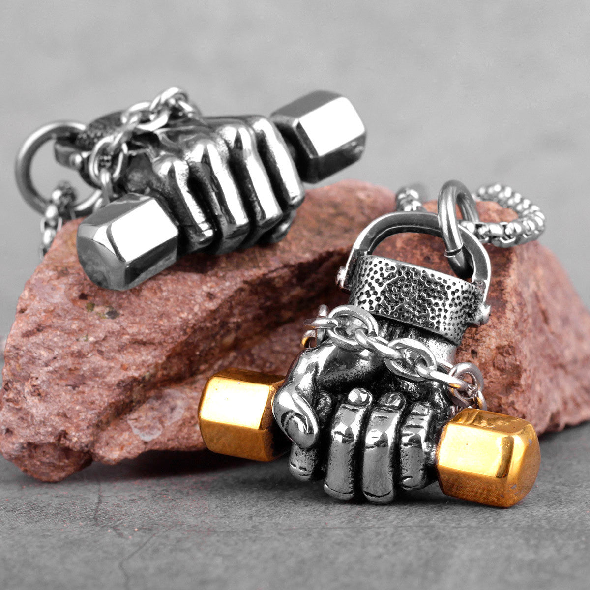 Mens Street Wear No Fade Stainless Steel Fit Life Dumbbell Hip Hop Pendant