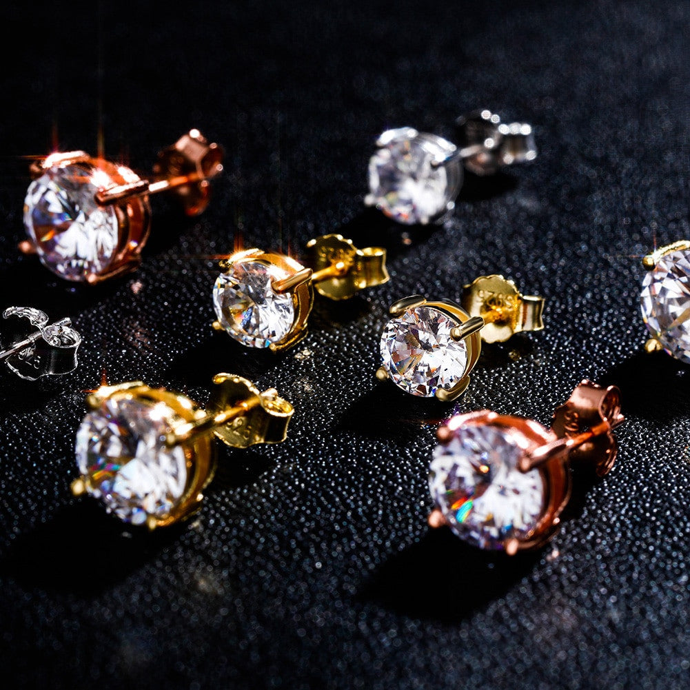 4,6,8MM Round Cut Simulate Diamond 14k Gold 925 Sterling Silver Hip Hop Earrings