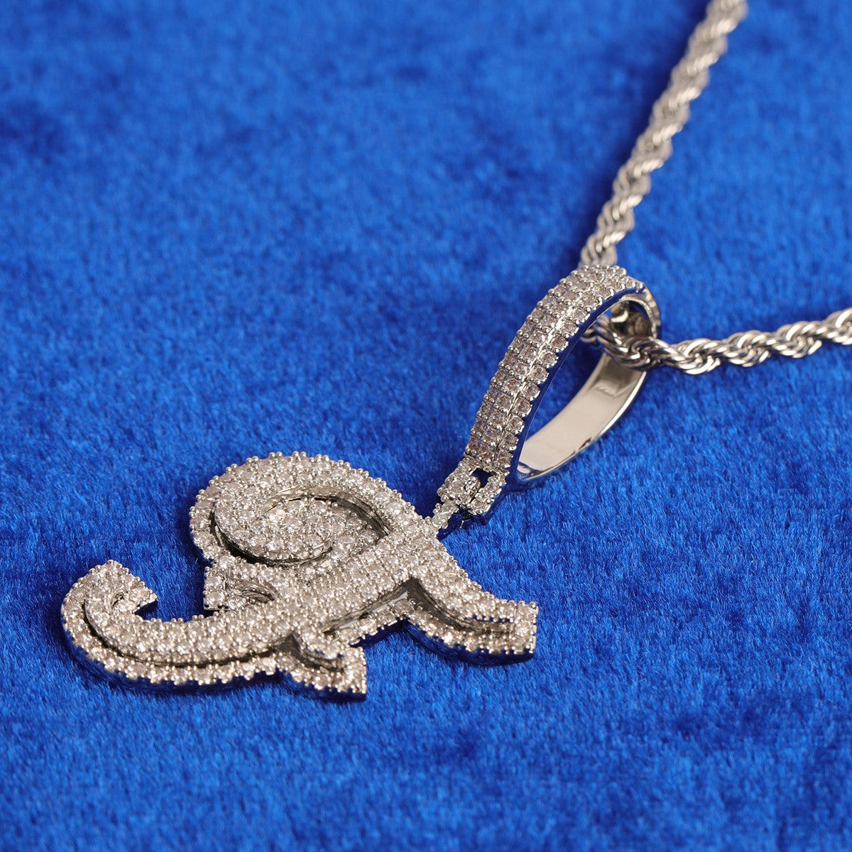 24k Yellow Gold 925 Silver 3A True Micro Pave Print Initial Letters Bling Pendants