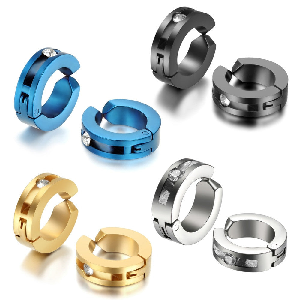 No Tarnish Stainless Steel No Piercing Clamp Huggie Hoop Bling Earrings