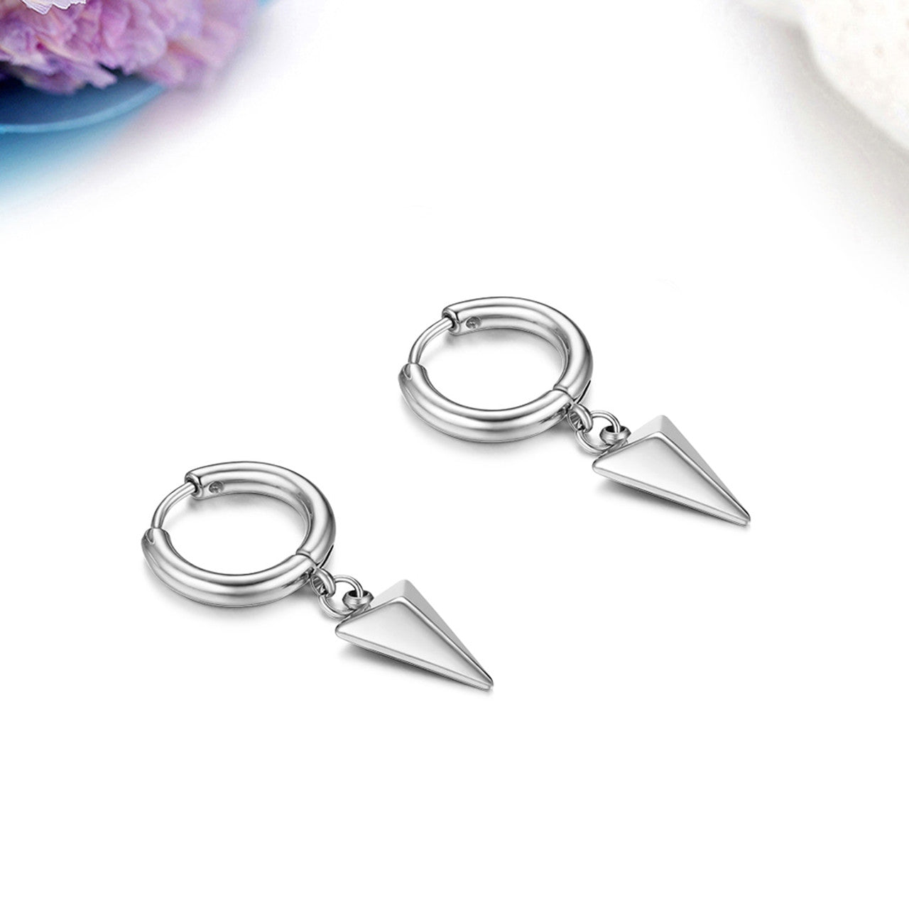 Triangle Pyramid Dangle Hoop No Tarnish No Fade Stainless Steel Gold Silver Black Earrings