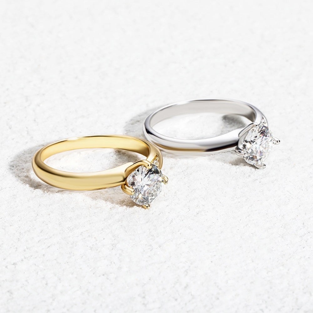 14k White Yellow Gold Lab Diamond Womens 6.5mm 1Ct VVS1 Bling Center Stone Rings