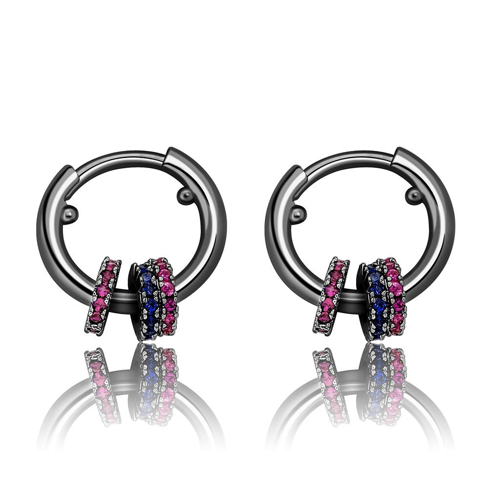 Ladies 13mm Round Mini Hoop 14k Silver Black Hematite High Quality bling Bling Earrings