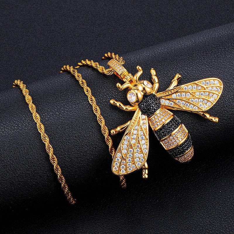 18k Gold 925 Silver Micro Pave Killer Bee Pendant Chain Necklace