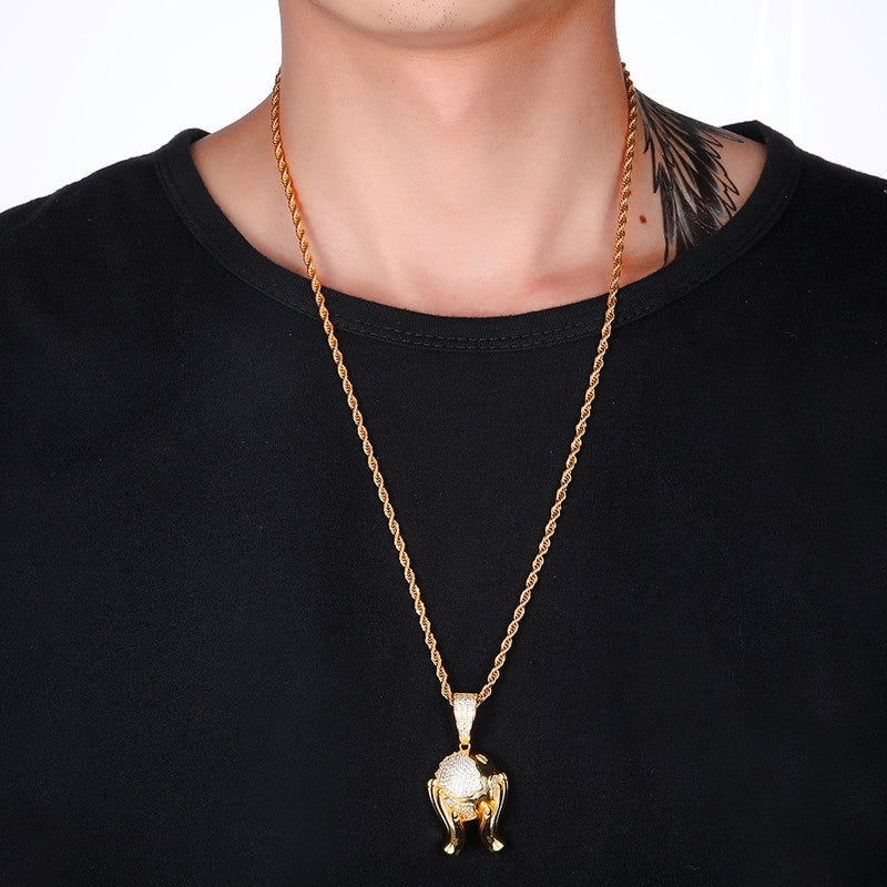 The World In My Hands Hip Hop AAA Handset Flooded Ice Pendant Chain Necklace