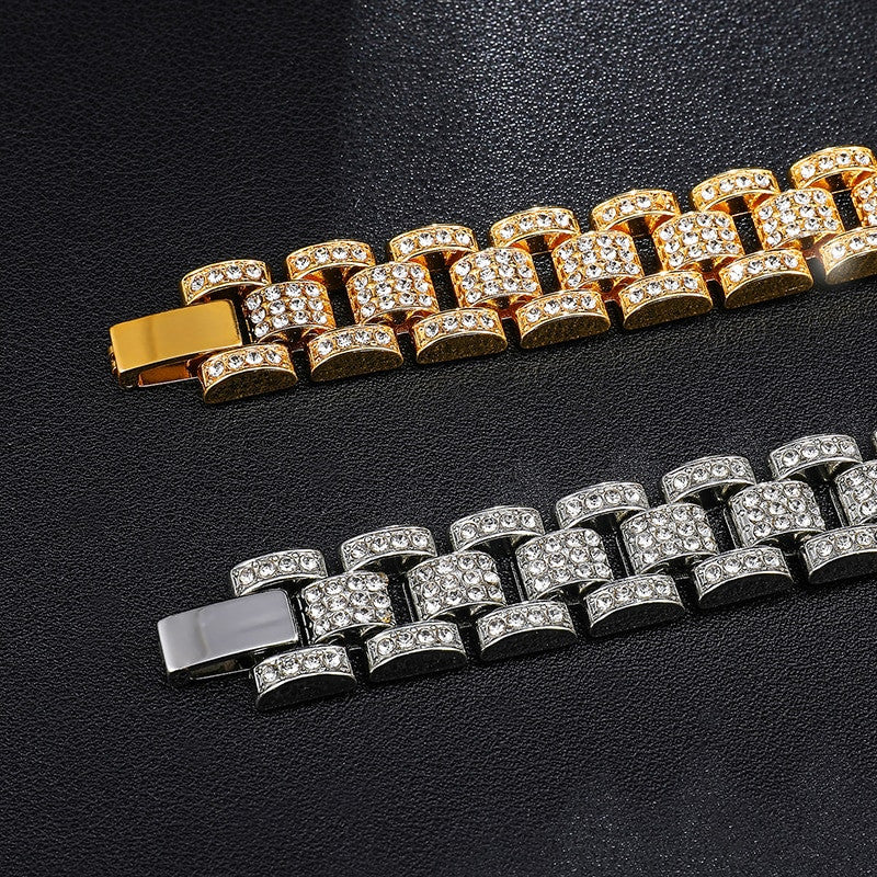 14k Gold Silver Full AAA Stone Watch Band Link Iced Hip Hop Chain Link Bracelets