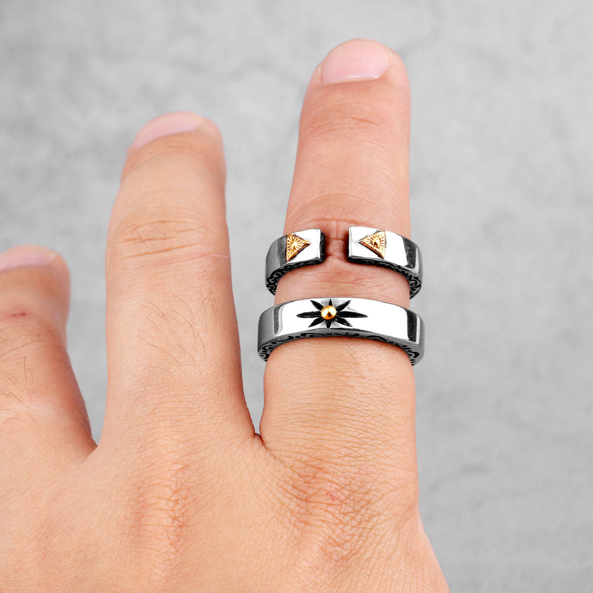 Mens No Fade Stainless Steel All Seeing Eye Illuminati Pyramid Street Wear Rings