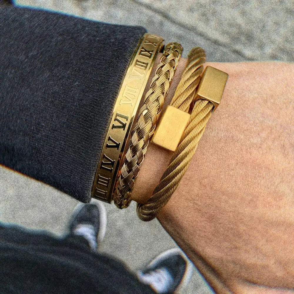 Wrist Candy | Men's Luxury 3 Piece Stainless Steel Roman Numeral Hip Hop Bracelets