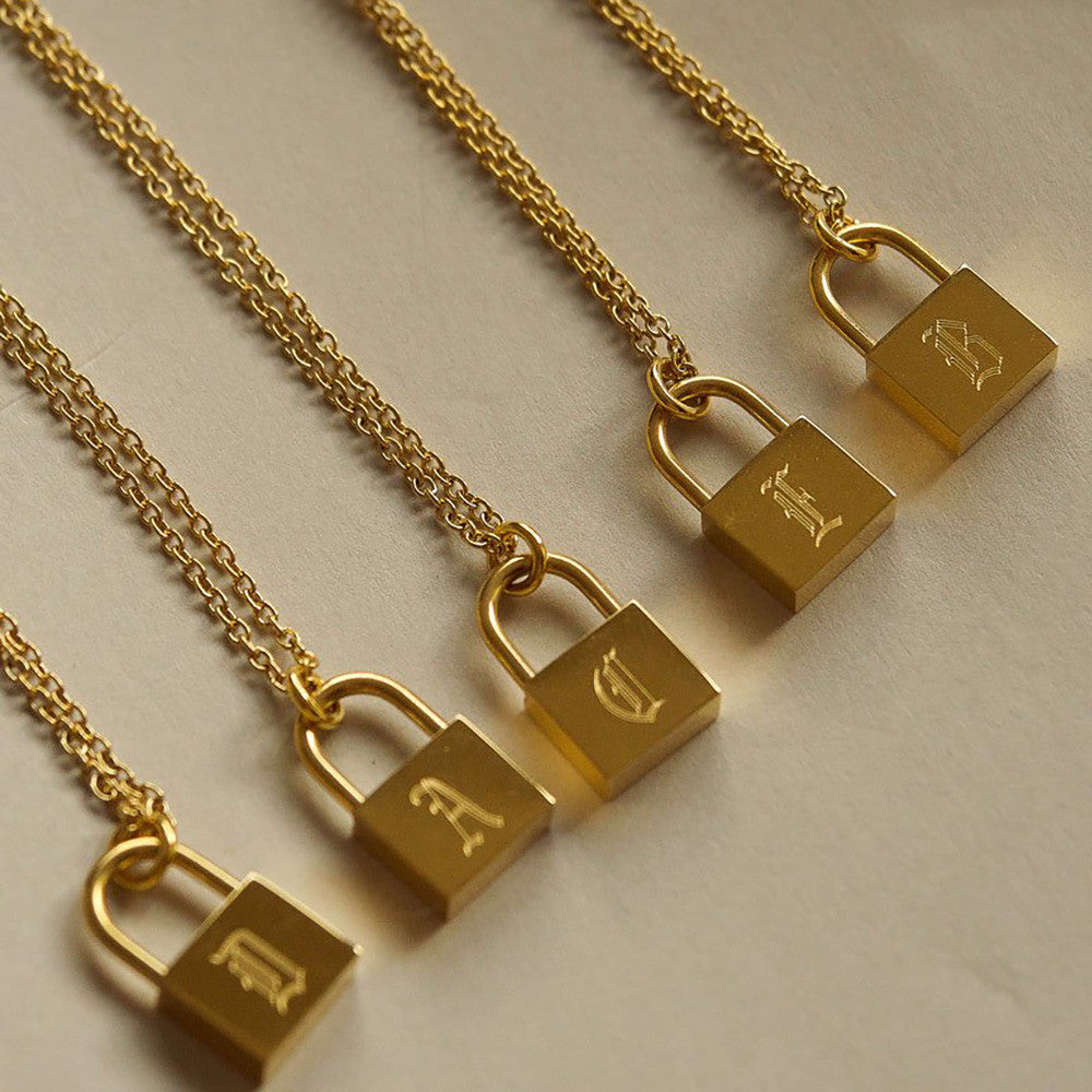 Ladies 18k Gold Stainless Steel O-Chain Old English Personalized Lock Necklace