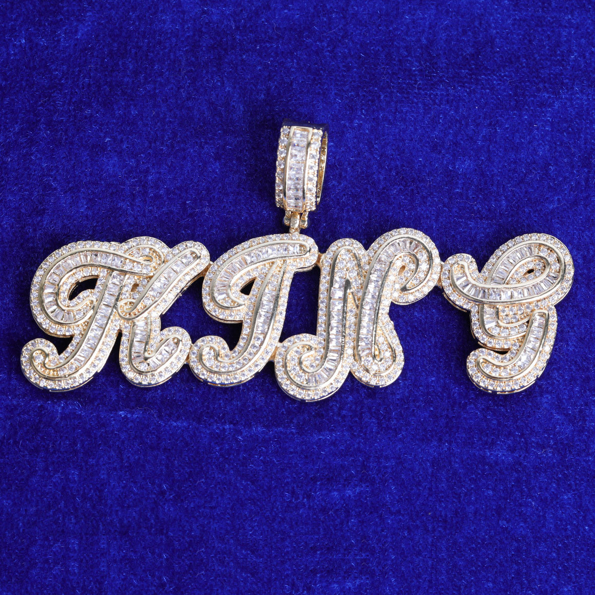Frosted Script | Hip Hop VVS Diamond CZ Baguette Stone Custom Made Pendant