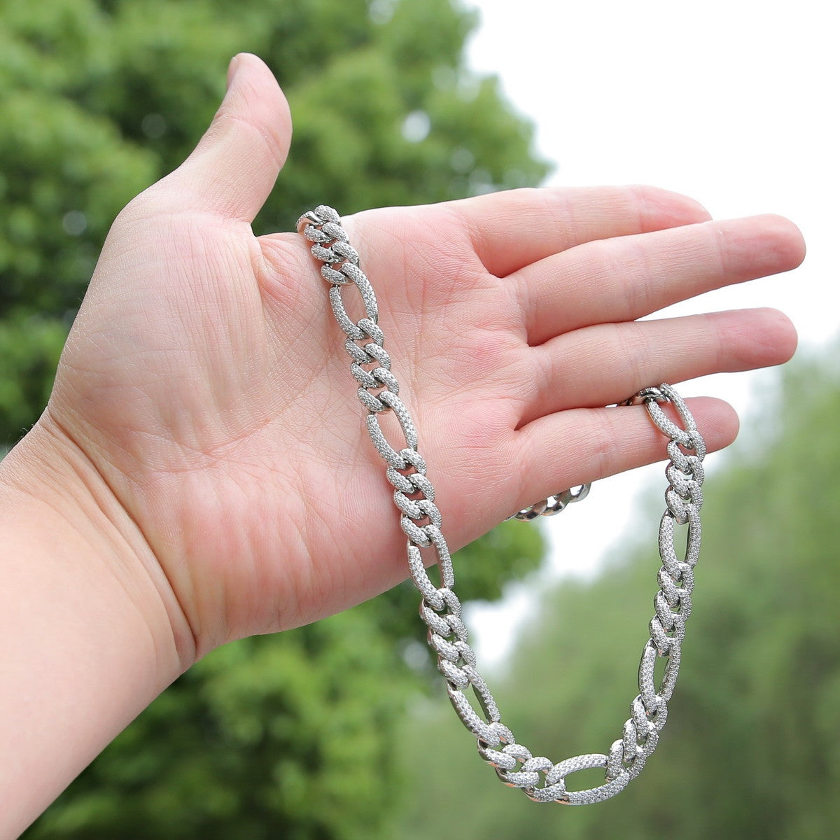 Mens 10mm White Yellow Gold Flooded Ice 5A Micro Pave Figaro Link Chain Necklace