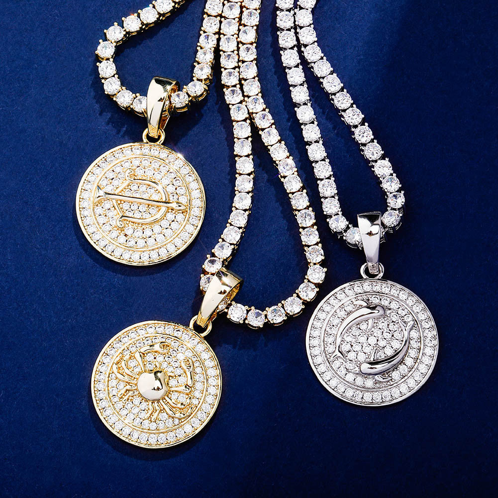 14k Gold Rose Gold .925 Silver Constellations Astrology Simulate Diamond Bling Pendants