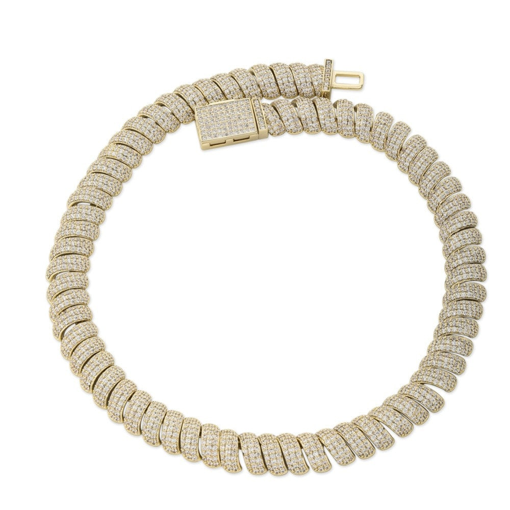 New 14mm Flooded Ice 5A Stone Hip Hop Twisted White Yellow Gold Torque Chain Necklace