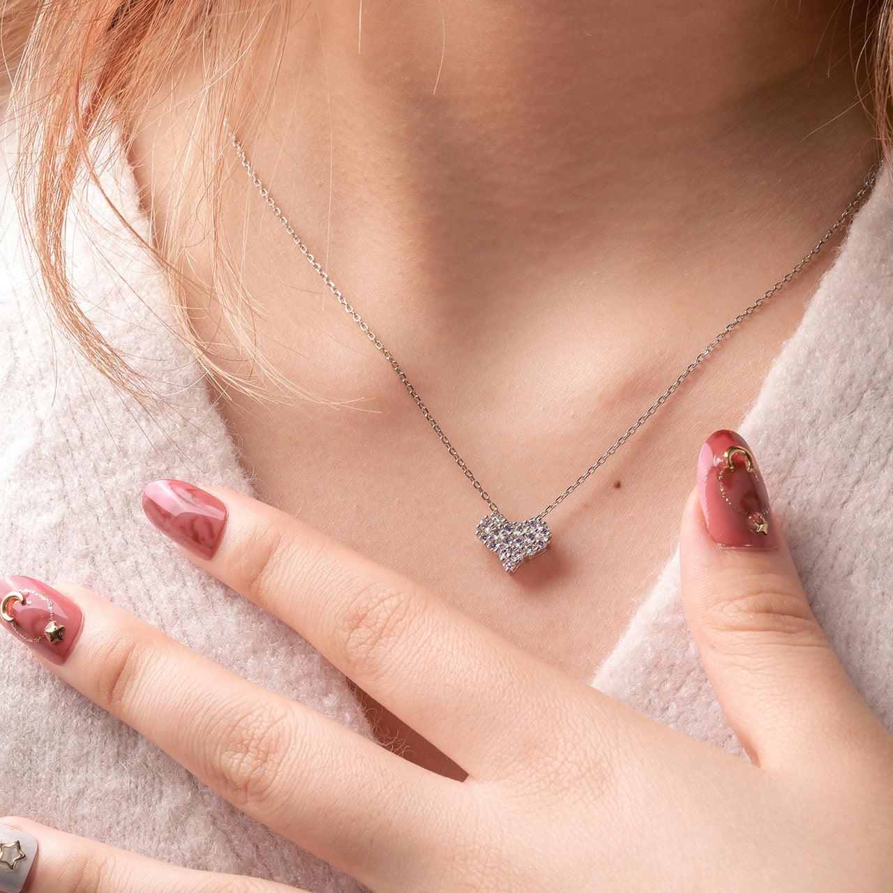 Genuine Diamond 100% Sterling Silver Sparking Heart Pendant Chain Necklace