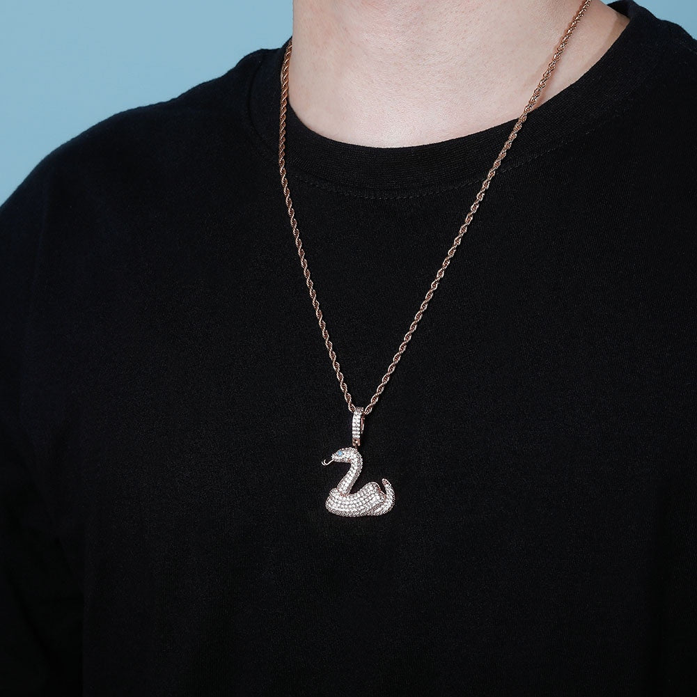 AAA True Micro Pave Coiled Snake Hip Hop Pendant Chain Necklace