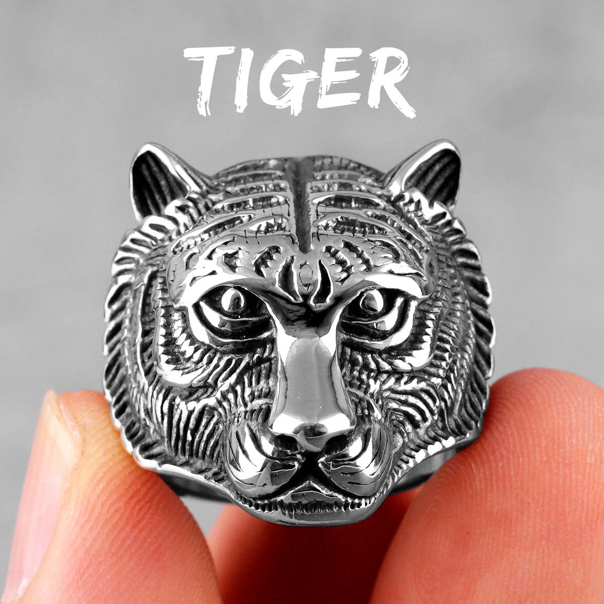 Mens Dominant Male Alpha Tiger No Fade 14k Gold Silver Stainless Steel Rings