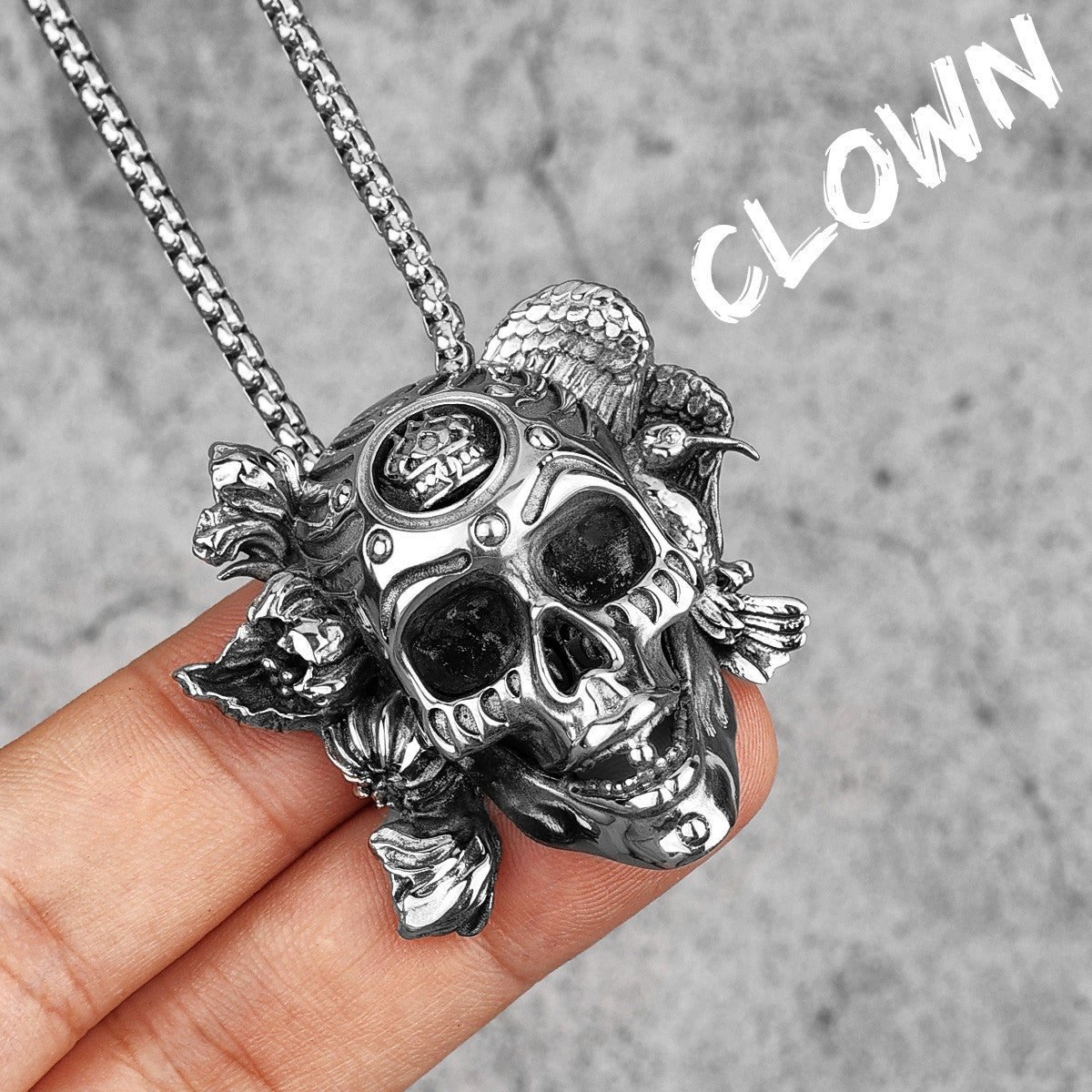 Mens Street Wear 316L Stainless Steel Biker Hip Hop Demon Clown Skull Pendant