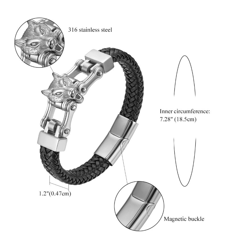 Legend Of The Wolf No Fade Stainless Steel Leather Hip Hop Bracelets