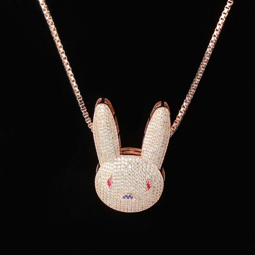 Miami Bad Bunny AAA Micro Pave Hip Hop 14k Gold Silver Rose Gold Pendant Chain Necklace