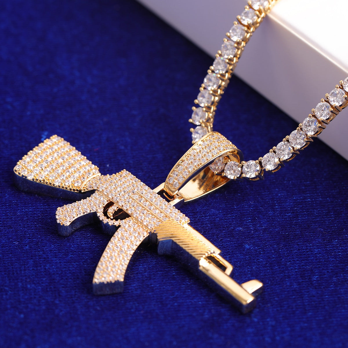 Chopper City | Flooded Ice VVS Diamond CZ Ak 47 Hip Hop Pendant Chain Necklace