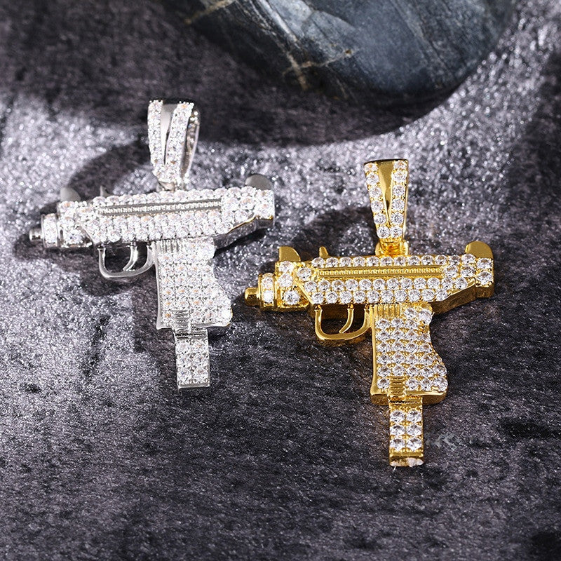 Flooded Ice 5A Prong Set Uzi Machine Hip Hop Pendant Chain Necklace