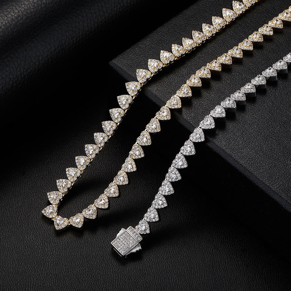 Ladies Bling Center Stone 14k Gold 925 Silver 7mm Heart Link Tennis Chain Necklace