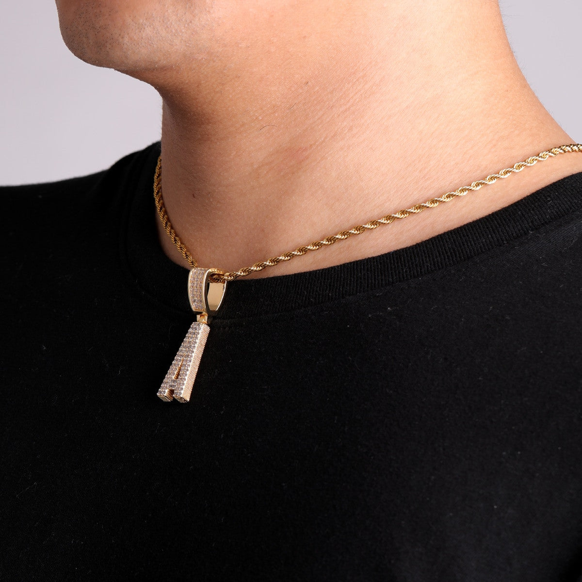 GQ-ICED | VVS Diamond CZ Flooded Ice Hip Hop Initial Pendant Chain Necklace
