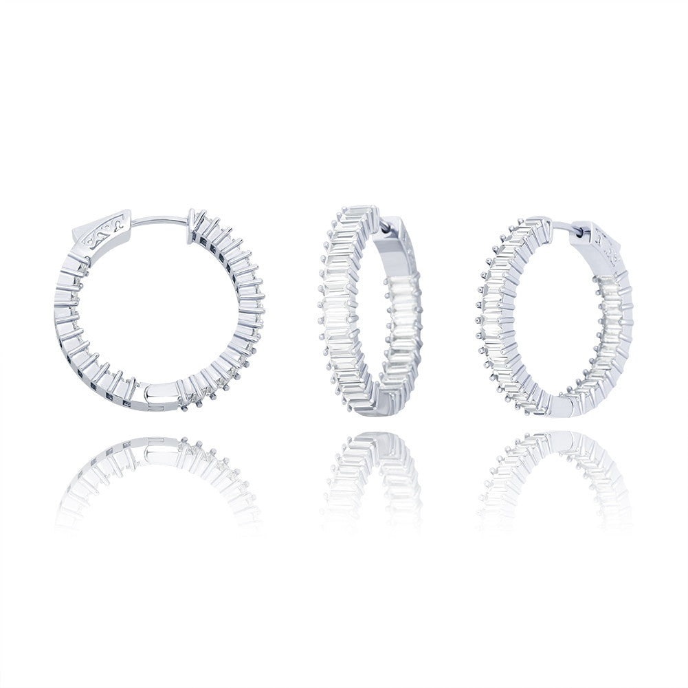 Street Wear Fashion Iced Baguette Yellow White Rose Gold Hoop Earrings