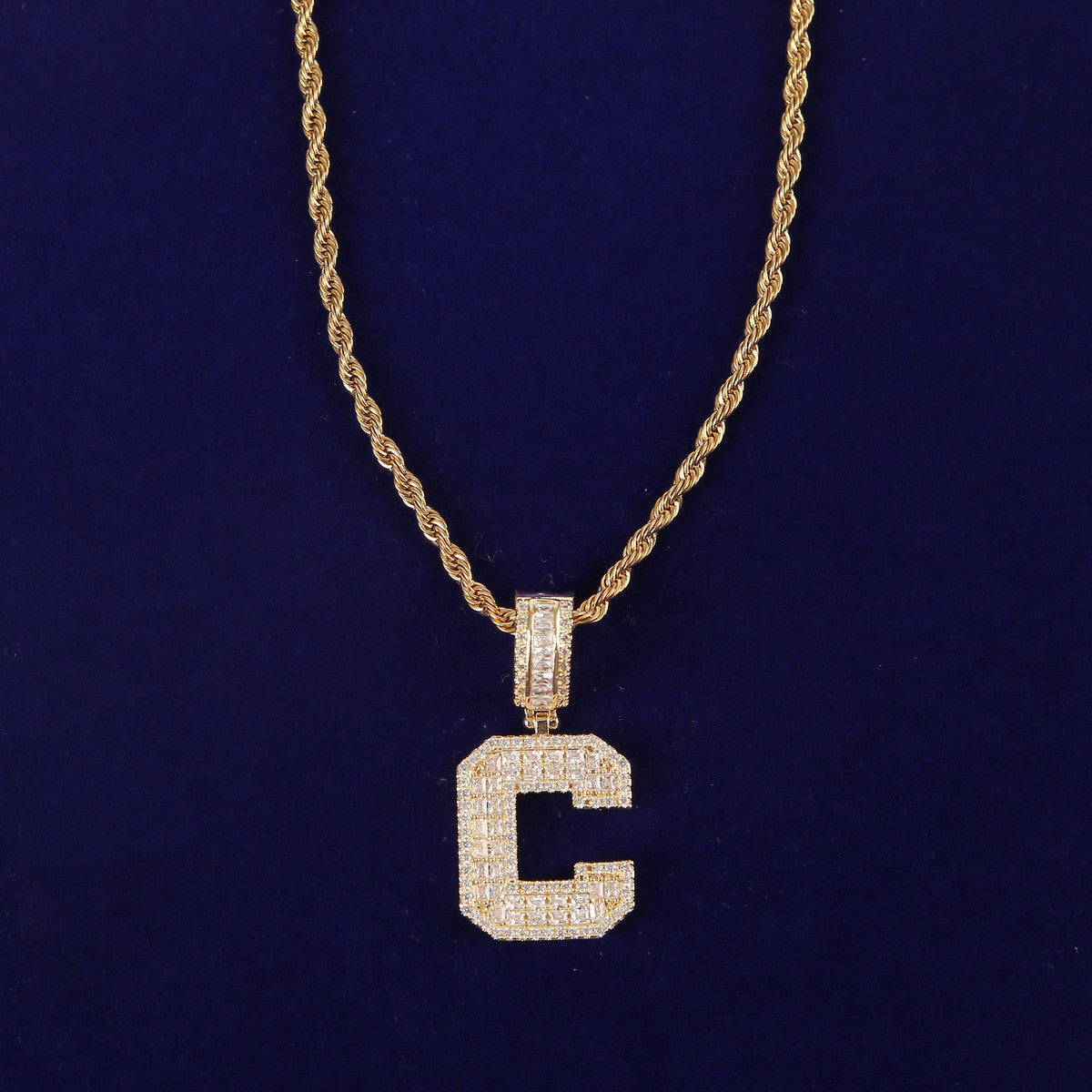 Alphabet Classic | Baguette Iced Initial Letter 4 Prong Set Hip Hop Pendants