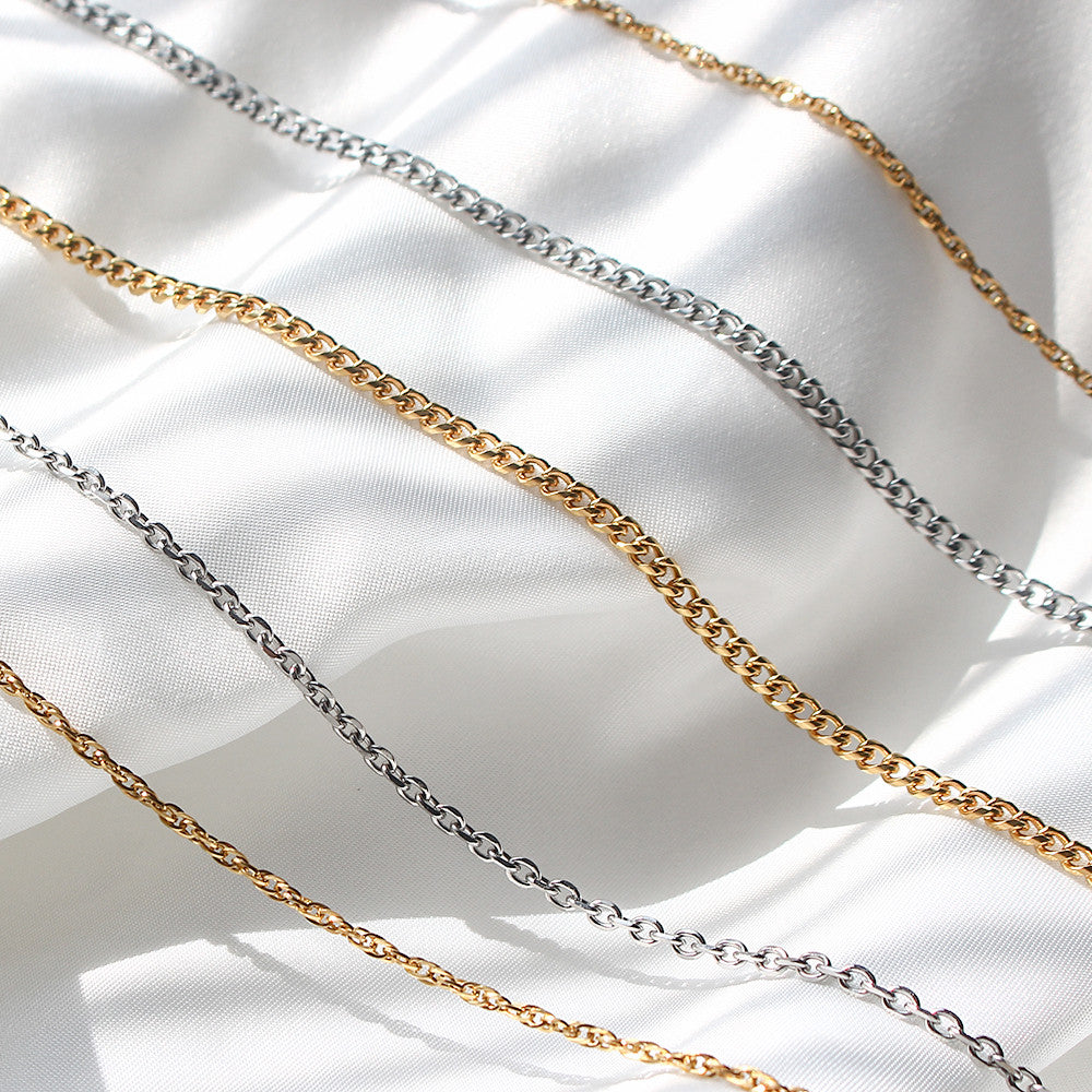 18k Gold Stainless Steel Thin Delicate Link Flower Coin Cuban Chain Layered Necklace