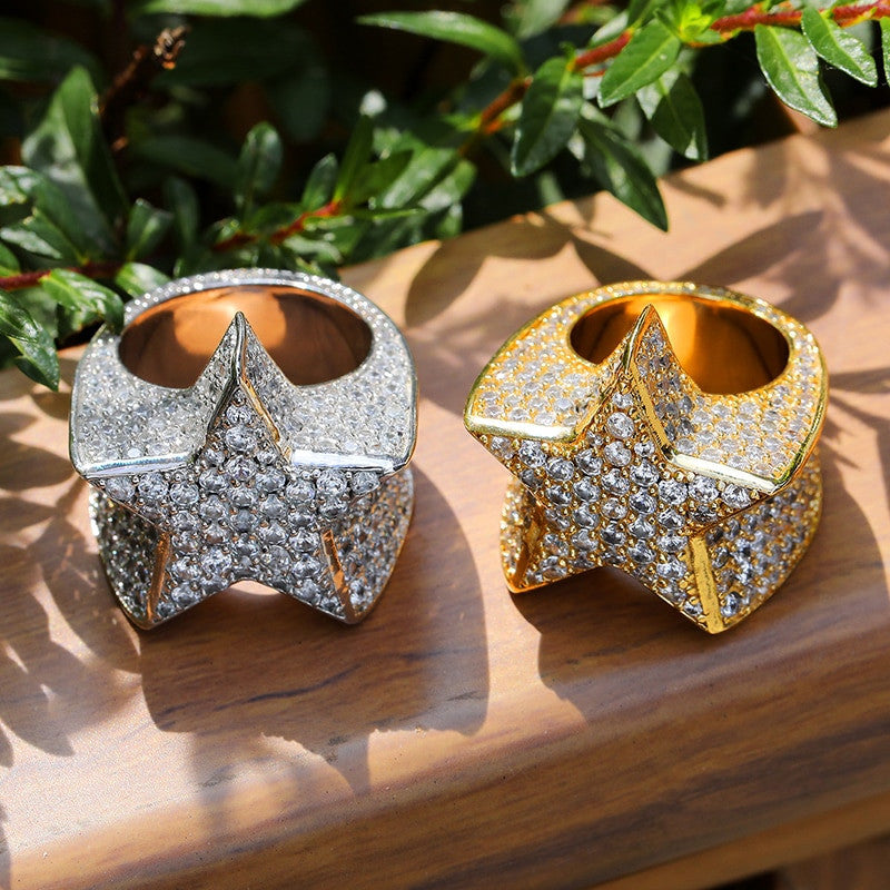 18k Gold .925 Silver AAA Simulated Diamond Crushed Ice Super Star Hip Hop Rings