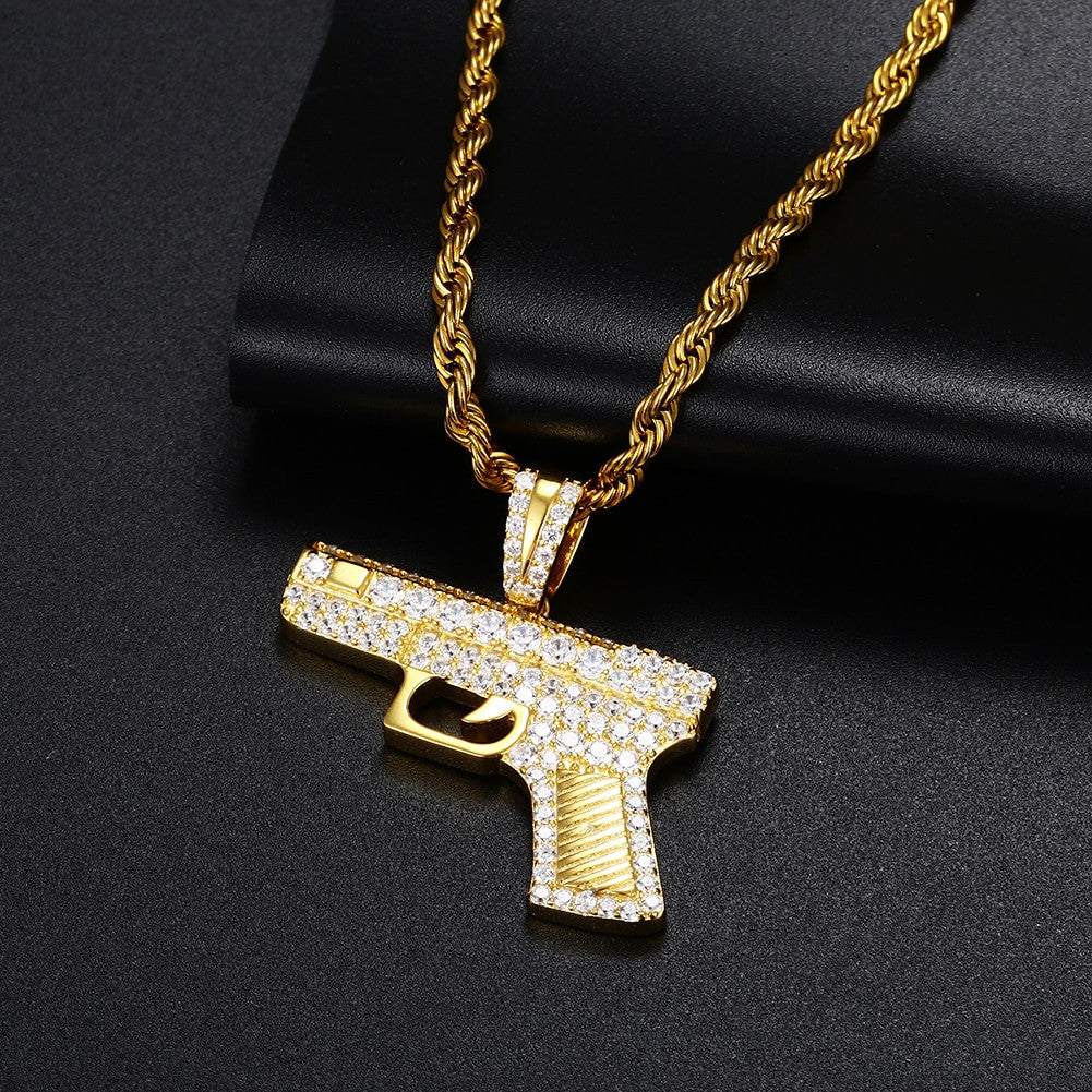 Golden Gunner | 925 Sterling Silver over 18k Gold 380 Pistol Hip Hip Pendant