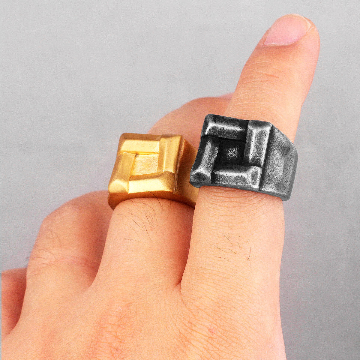 Mens Retro Designer Yotsubashi No Tarnish Stainless Steel Unique Square Street Wear Rings
