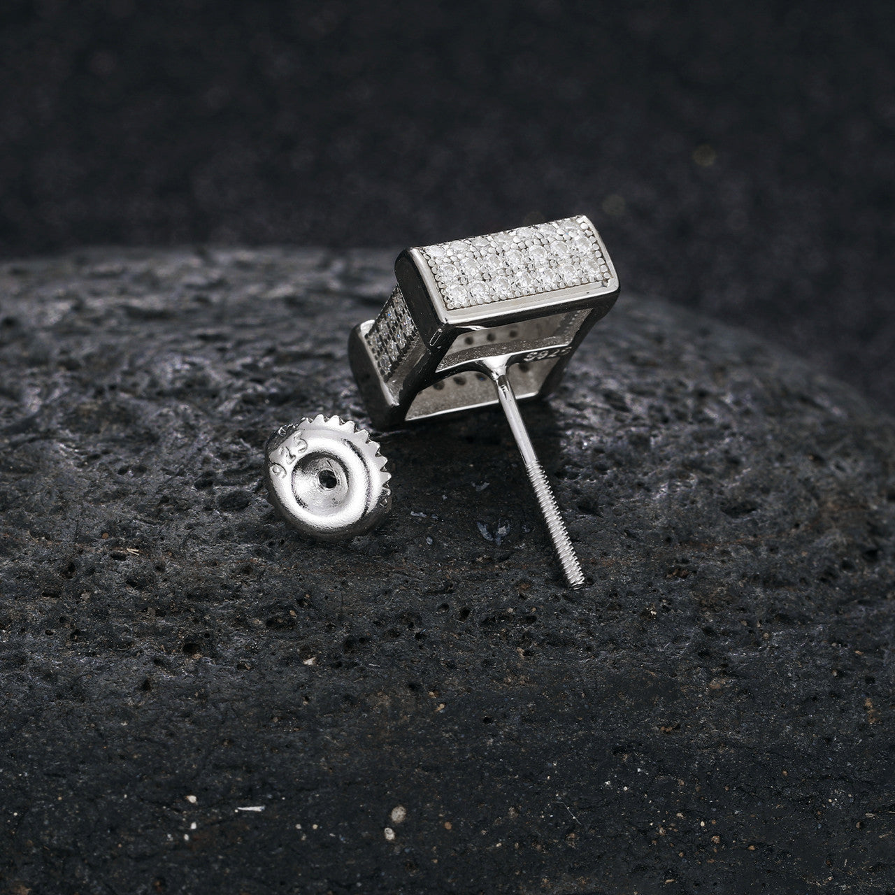 Flooded Ice Genuine Diamond Square Cut Solid Sterling Silver Hip Hop Earrings