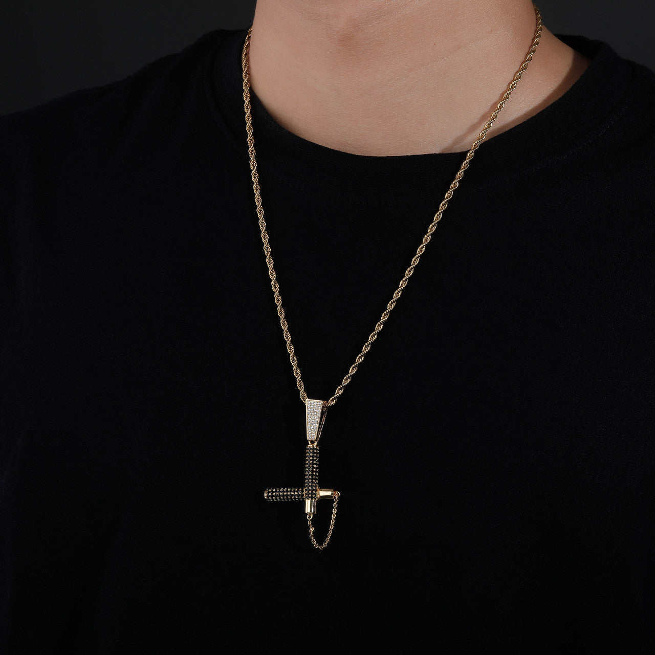 Combat Collection | VVS Diamond CZ 14k Gold 925 Silver Nunchaku Ninja VS Pendant Necklace