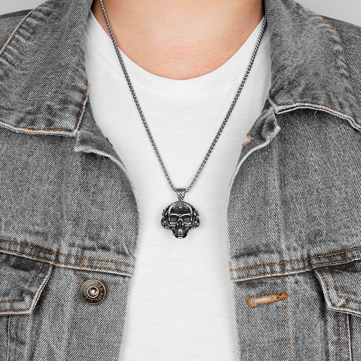 Death By Stereo Hip Hop Rock Skull Headphones 316L No Fade Stainless Pendant