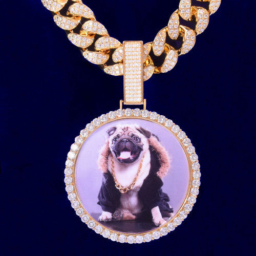 Flooded Ice Big Button 18k Silver Rose Gold Photo Picture Hip Hop Pendant