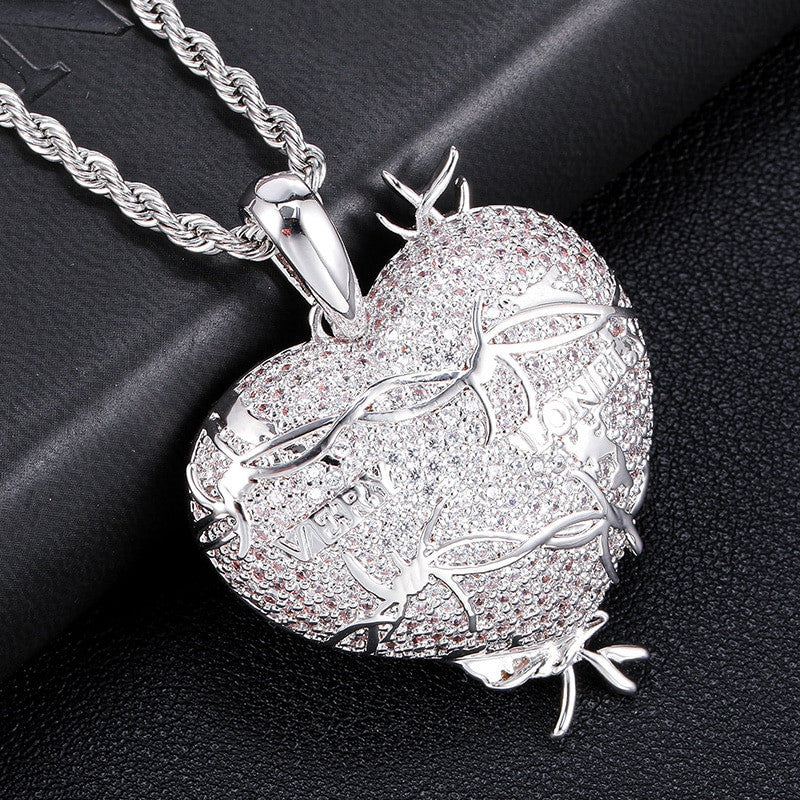 White Gold Lonely Heart AAA True Micro Pave Chain Necklace