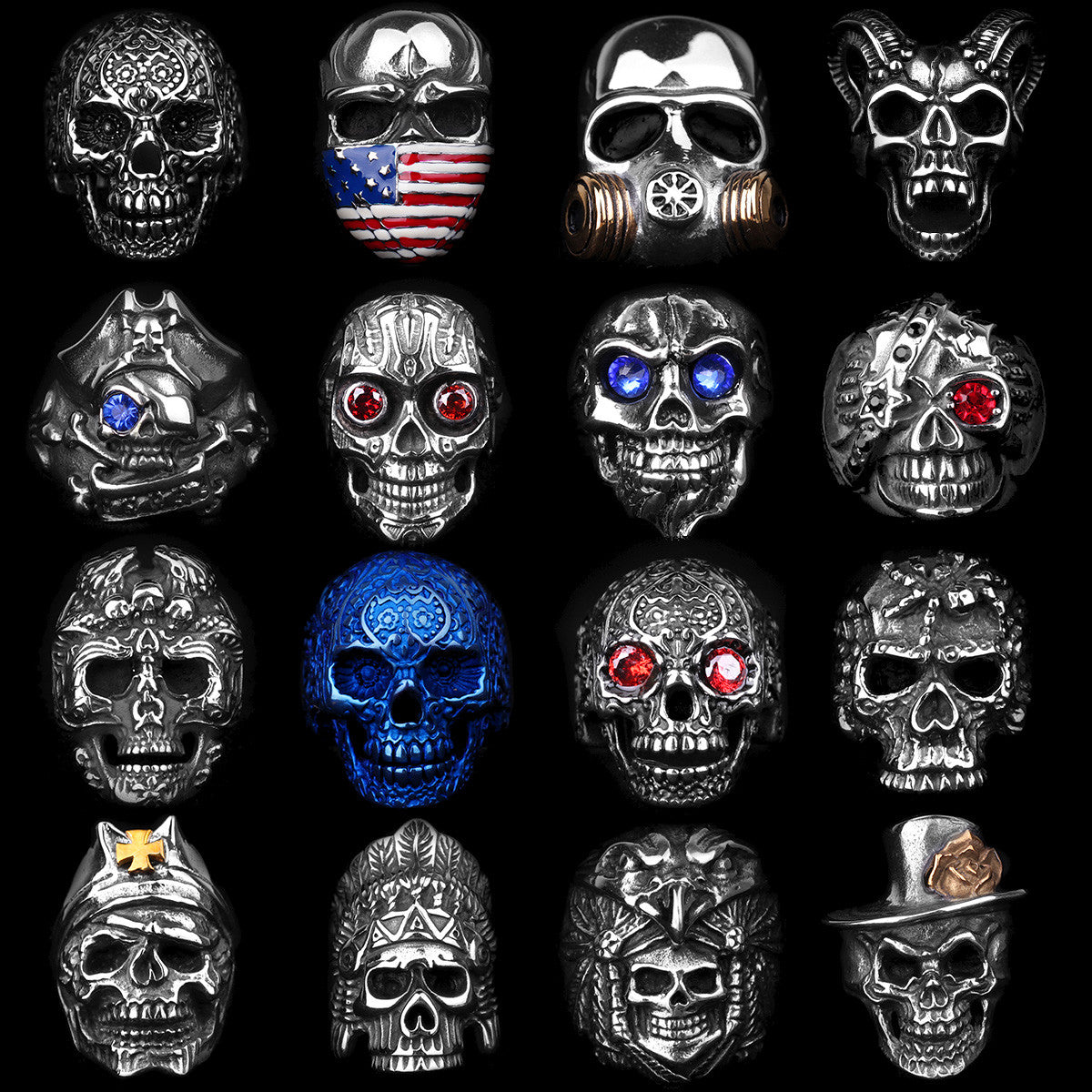 Skull Head Collection | Stainless Steel Wicked Skulls 316L No Fade Bike Skull Rings