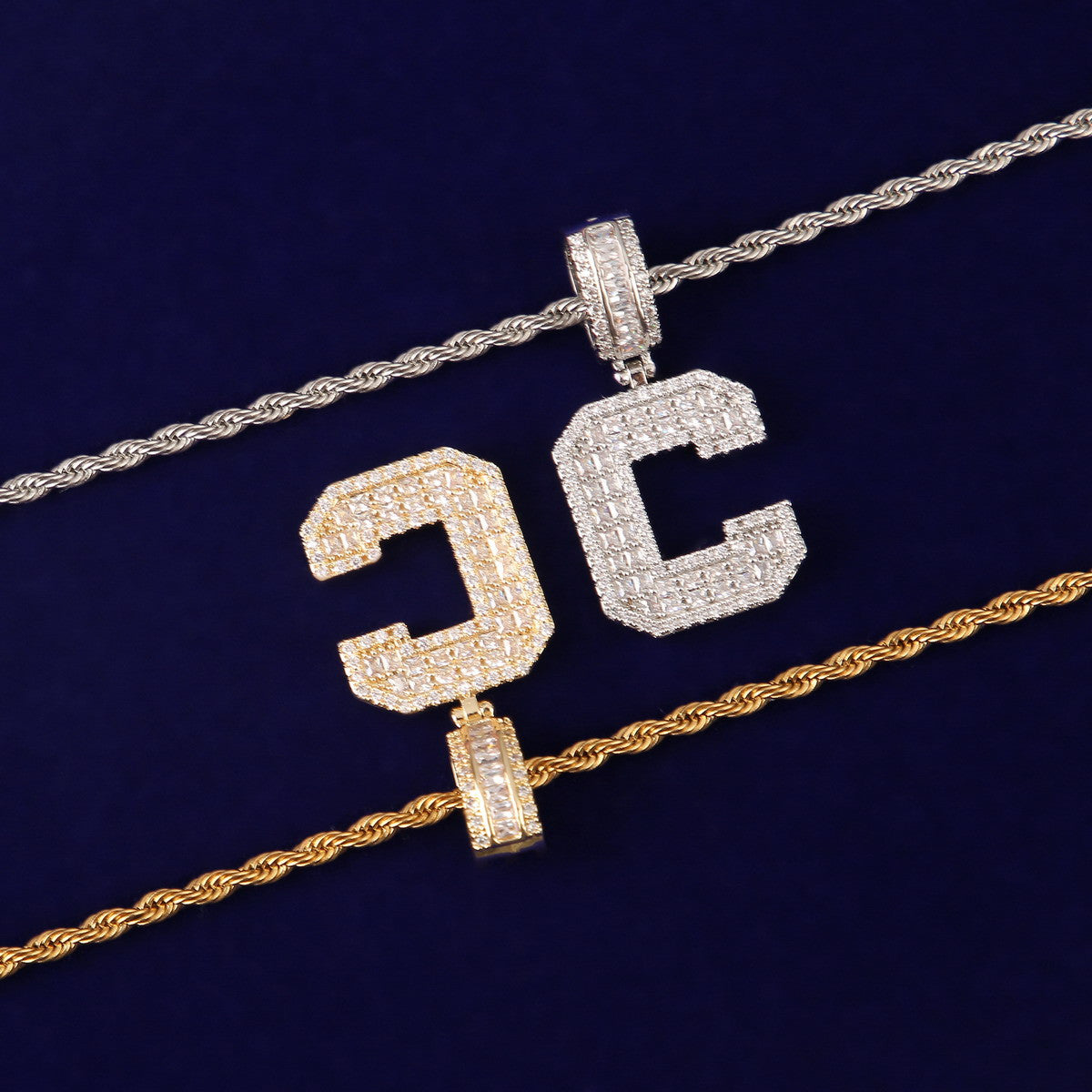 Alphabet Classic | Baguette Iced Initial Letter 4 Prong Set Hip Hop Pendants