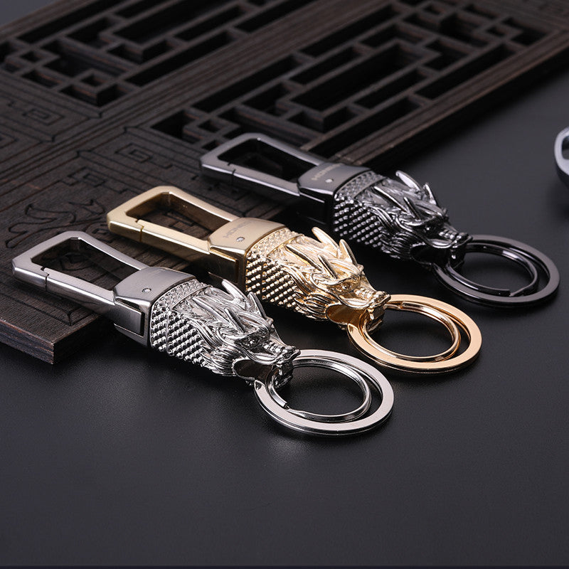 Genuine Leather Leopard Dragon Luxury Mens Car Key Chain