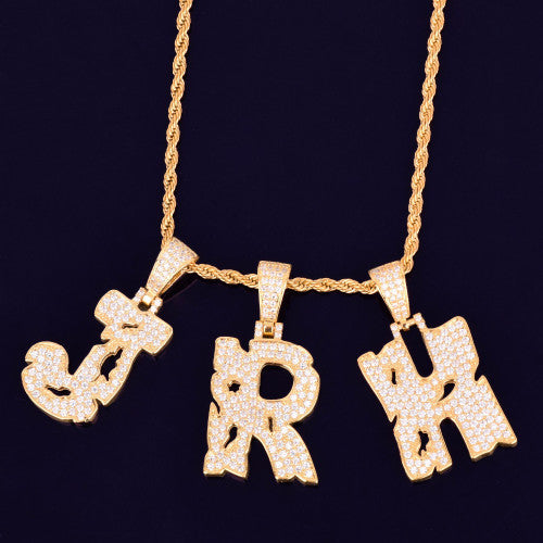Single Coin Hollow Letters Hip Hop Initial Pendant Chain Necklace 18k Gold