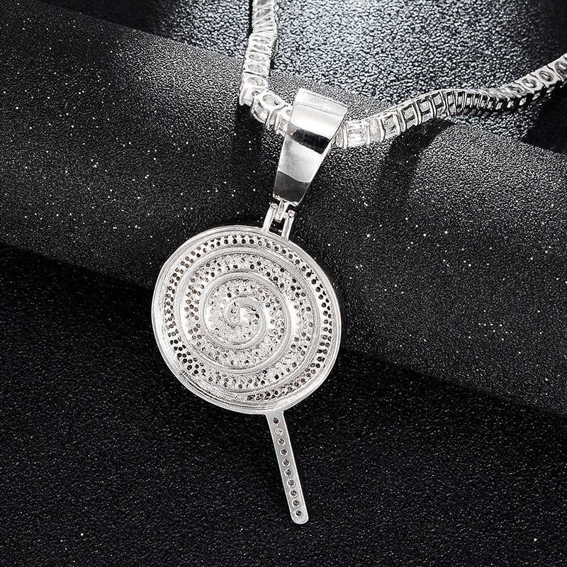 Candy Ice Lollipop Lick 18k Gold .925 Silver Hip Hop Pendant Chain Necklace