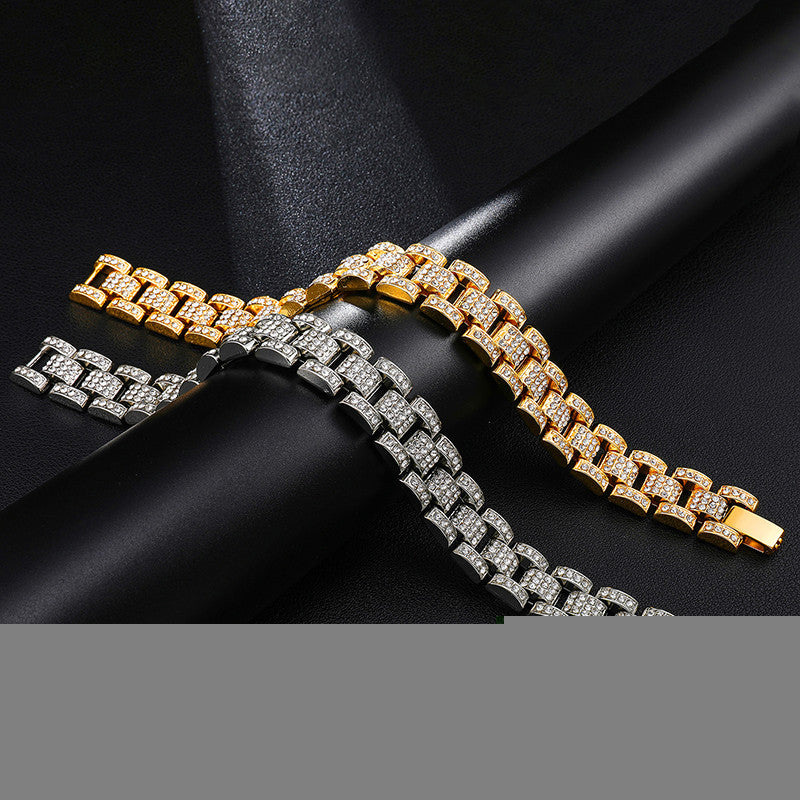 14k Gold Silver Full AAA Stone Watch Band Link Iced Hip Hop Chain Link Bracelets